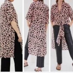 Maeve By‎ Anthropologie Rita Pink Leopard Print Midi Length Tunic Top Sz S
